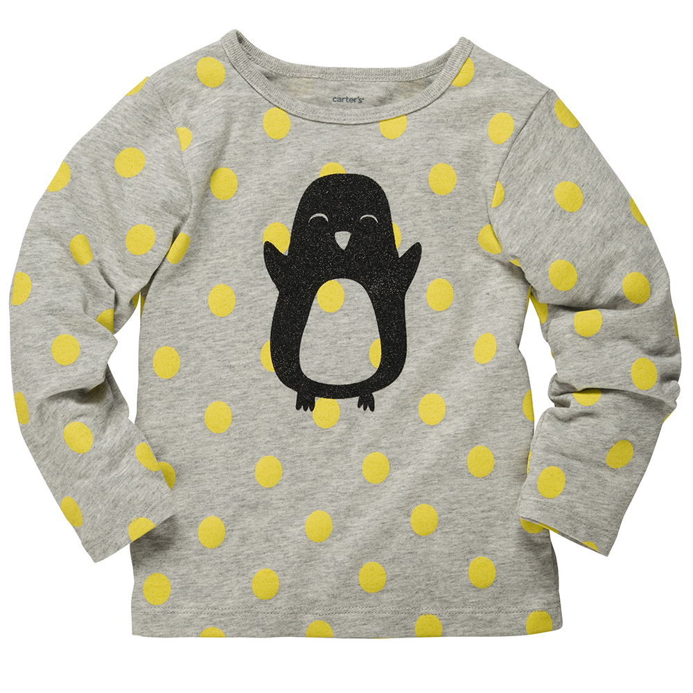 Áo phông Carter's dài tay họa tiết Chim cánh cụt chấm bi 4T dành cho bé gái cao 98 – 105 cm