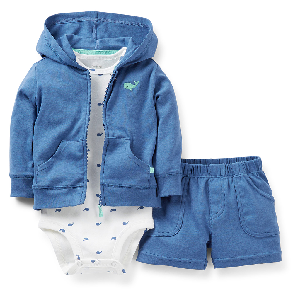 Body Carter's 3 mảnh họa tiết cá heo gồm quần Short và Áo khoác cực chất cho bé trai 9 tháng tuổi