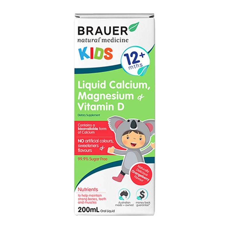 Siro  Brauer bổ sung Canxi Magie Vitamin D- Brauer Kids Liquid Calcium, Magnesium & Vitamin D