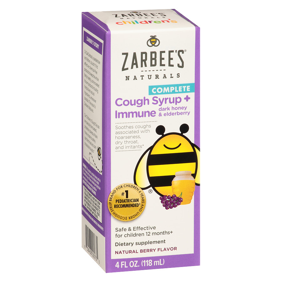 Siro trị ho và tăng đề kháng với mật ong đen và elderberry, Zarbee’s Children Cough Syrup + Immune, cho trẻ trên 1 tuổi - 118ml