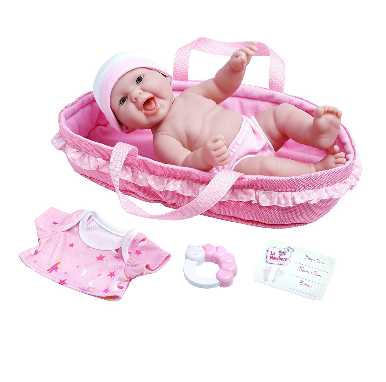 Búp bê trẻ sơ sinh Vinyl và nôi vải hồng phấn La Newborn Realistic Baby Doll Soft Basket Set
